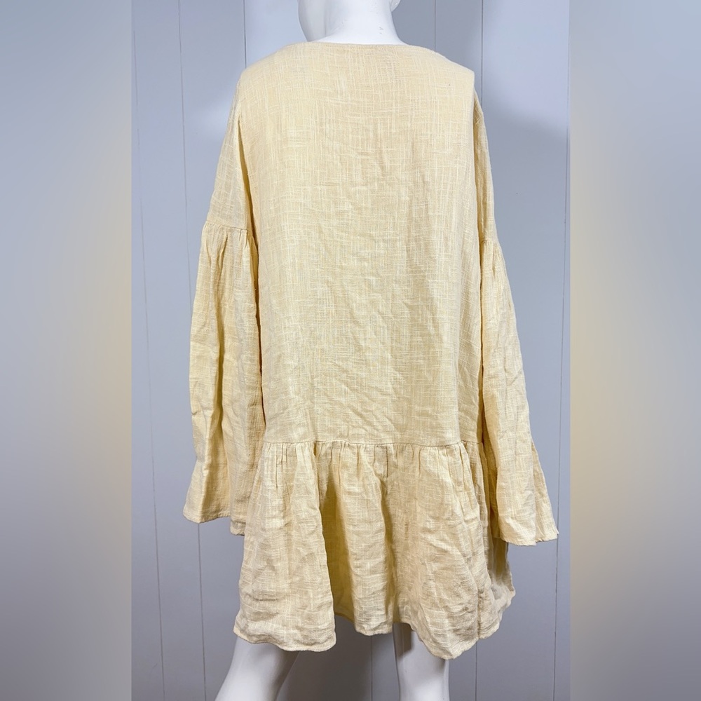 Free People Kyleigh Mini Boho Lined Dress Tunic Yellow Long Bell Sleeve - Picture 7 of 16